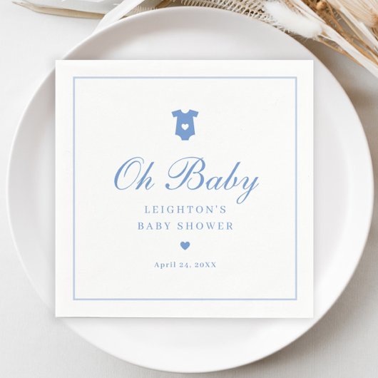 Elegante Blauwe Script Baby Shower Servet