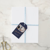 Elegante blauwe script bedank je huwelijksfotolabe cadeaulabel (Met Touw)