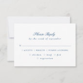 Elegante Blauwe Script Bloem Crest Trouw RSVP Kaartje (Voorkant)
