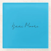 Elegante Blauwe Script Calligrafie Naam Glazen Onderzetter (Voorkant)