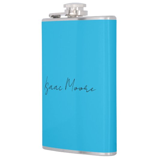 Elegante Blauwe Script Calligrafie Naam Heupfles (Links)