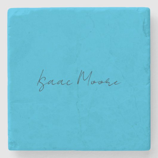 Elegante Blauwe Script Calligrafie Naam Stenen Onderzetter (Voorkant)