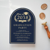 Elegante blauwe script eindexamenfeestboog voor un kaart