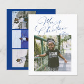 Elegante Blauwe Script Foto Budget Kerstkaart (Voorkant / Achterkant)