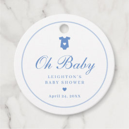Elegante Blauwe Script Jongens Oh Baby Shower  Bedankjes Labels