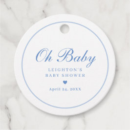 Elegante Blauwe Script Jongens Oh Baby Shower  Bedankjes Labels