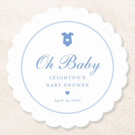 Elegante Blauwe Script Jongens Oh Baby Shower Kartonnen Onderzetters