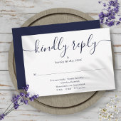 Elegante Blauwe Script Maaltijdkeuze RSVP Kaartje