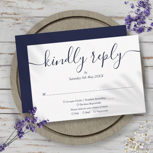 Elegante Blauwe Script Maaltijdkeuze RSVP Kaartje