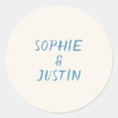 Elegante Blauwe Script Namen Trouw Monogram Ronde Sticker (Voorkant)