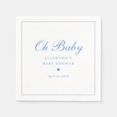 Elegante Blauwe Script Oh Baby Shower Servet (Voorkant)