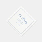 Elegante Blauwe Script Oh Baby Shower Servet (Hoek)