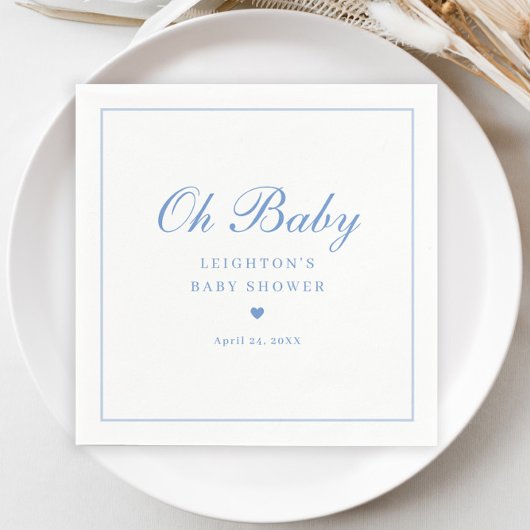 Elegante Blauwe Script Oh Baby Shower Servet