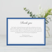 Elegante Blauwe Script Rouwfoto Dankkaart Kaart (Staand voorkant)