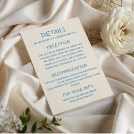 Elegante Blauwe Script Typografie Huwelijksdetails Informatiekaartje
