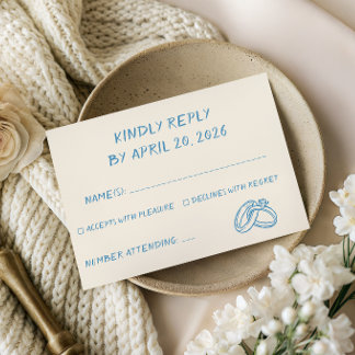 Elegante Blauwe Script Typografie Minimalistische RSVP Kaartje