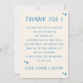Elegante Blauwe Script Typografie Trouwen Bedankkaart (Voorkant)