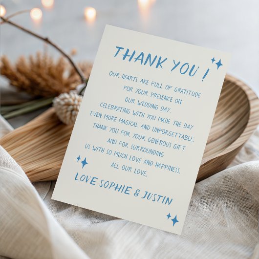 Elegante Blauwe Script Typografie Trouwen Bedankkaart