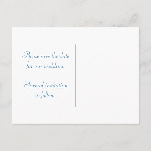 Elegante Blauwe Scroll op Wit Save The Date Aankondigingskaart (Achterkant)