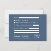 Elegante blauwe serif ampers en bruiloft RSVP kaartje (Voorkant)