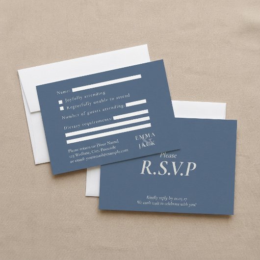 Elegante blauwe serif ampers en bruiloft RSVP kaartje