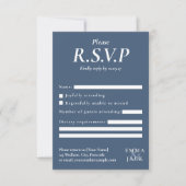 Elegante blauwe serif met ampersand bruiloft RSVP kaartje (Voorkant)