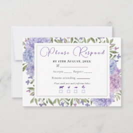 Elegante Blauwe Sering Waterverf Hydrangea Bruilof RSVP Kaartje