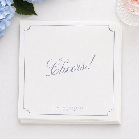 Elegante blauwe servetten met kader voor de bruilo