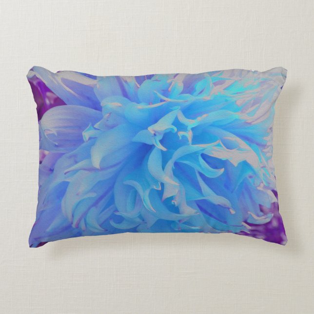 Elegante Blauwe Sierdahlia Bloem Accent Kussen (Voorkant)