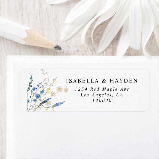 Elegante blauwe sierlijke bloemen Floral retour ad Etiket (Insitu)