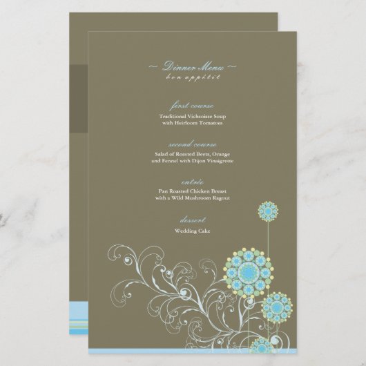 Elegante Blauwe Sneeuw Bloem wervelt Winter Bruilo (Voorkant / Achterkant)