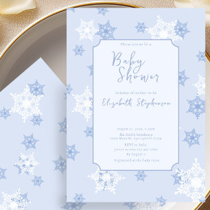 Elegante Blauwe Sneeuwvlok Baby Shower Uitnodiging