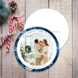 Elegante Blauwe Sneeuwvlok Cirkel Kerstkaart