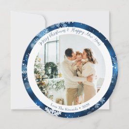 Elegante Blauwe Sneeuwvlok Cirkel Kerstkaart