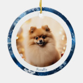 Elegante Blauwe Sneeuwvlok Dubbele Kant Kerstfoto Keramisch Ornament (Achterkant)