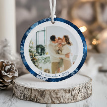 Elegante Blauwe Sneeuwvlok Dubbelzijdige Kerst Fot