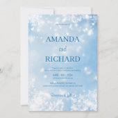 Elegante Blauwe Sneeuwvlok Huwelijksuitnodiging Kaart (Voorkant)