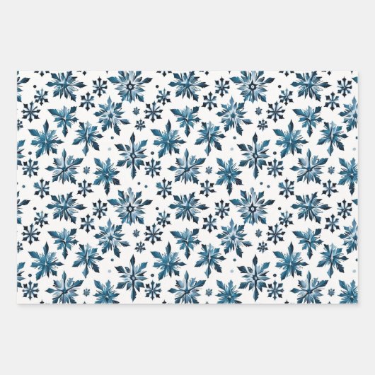 Elegante  Blauwe Sneeuwvlok Kerst Inpakpapier Vel (Voorkant 3)