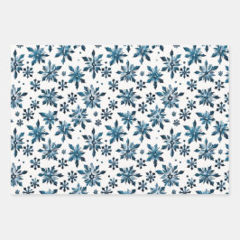 Elegante  Blauwe Sneeuwvlok Kerst Inpakpapier Vel