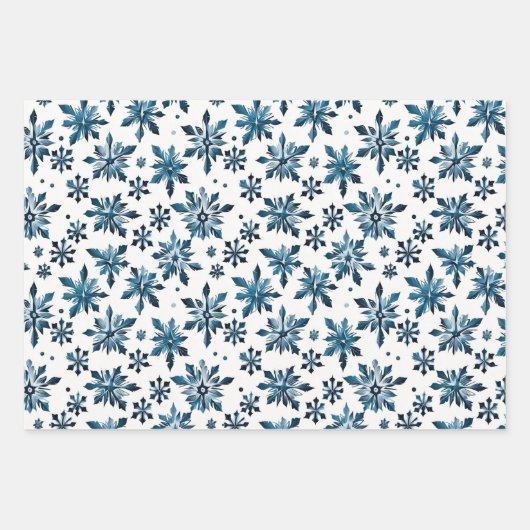 Elegante  Blauwe Sneeuwvlok Kerst Inpakpapier Vel (Voorkant)