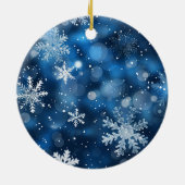 Elegante blauwe sneeuwvlok kerstfoto keramisch ornament (Achterkant)
