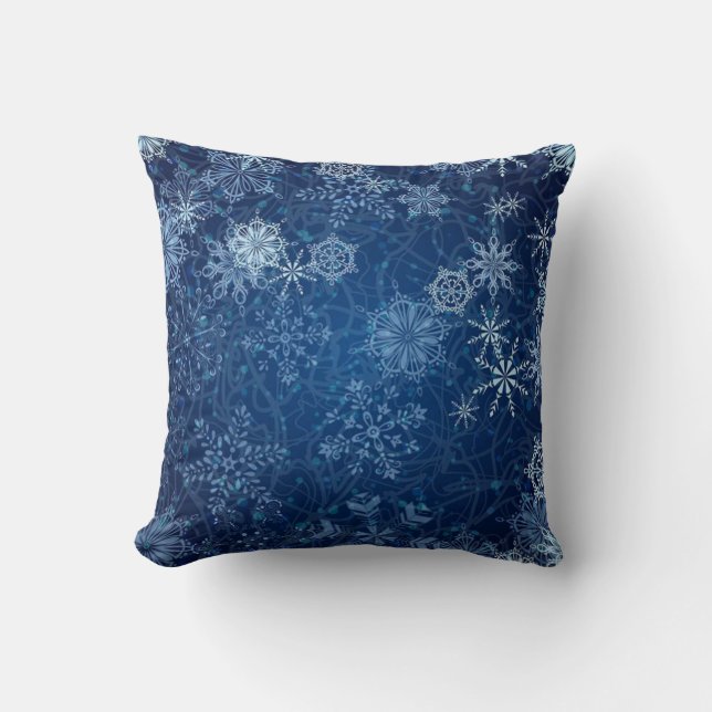 Elegante Blauwe Sneeuwvlok Kussen! Kussen (Voorkant)