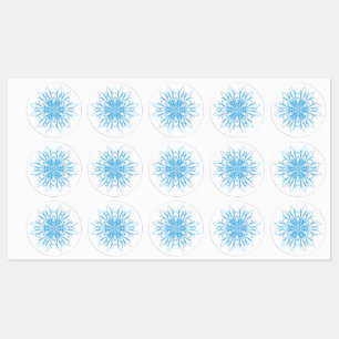 Elegante Blauwe Sneeuwvlok Mandala Labels
