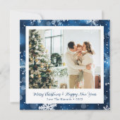 Elegante Blauwe Sneeuwvlok Vierkante Kerstkaart (Voorkant)