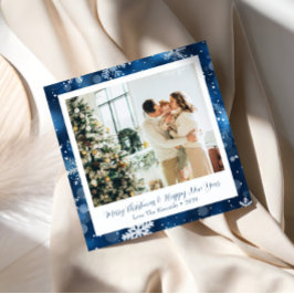 Elegante Blauwe Sneeuwvlok Vierkante Kerstkaart