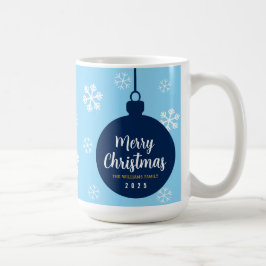 Elegante blauwe sneeuwvlok Vrolijke kerstvakantie Koffiemok