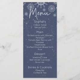 Elegante Blauwe Sneeuwvlok Winter Thema Trouwmenu Menu