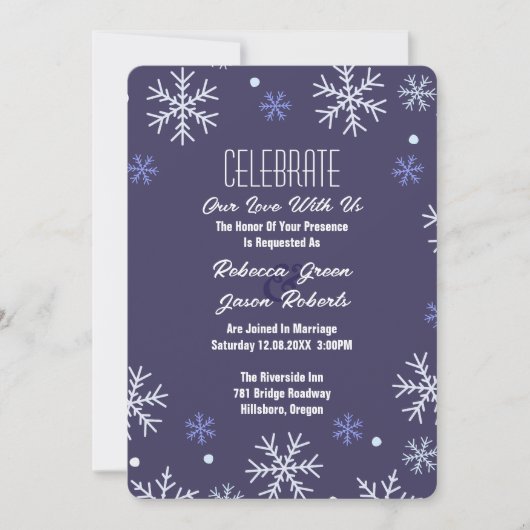 Elegante blauwe sneeuwvlok Winter Wonderland bruil Kaart (Voorkant)