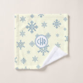 Elegante Blauwe Sneeuwvlokken in Witte Achtergrond Bad Handdoek (Wasdoekje)