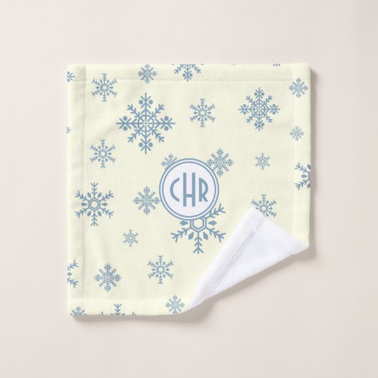 Elegante Blauwe Sneeuwvlokken in Witte Achtergrond Bad Handdoek (Wasdoekje)